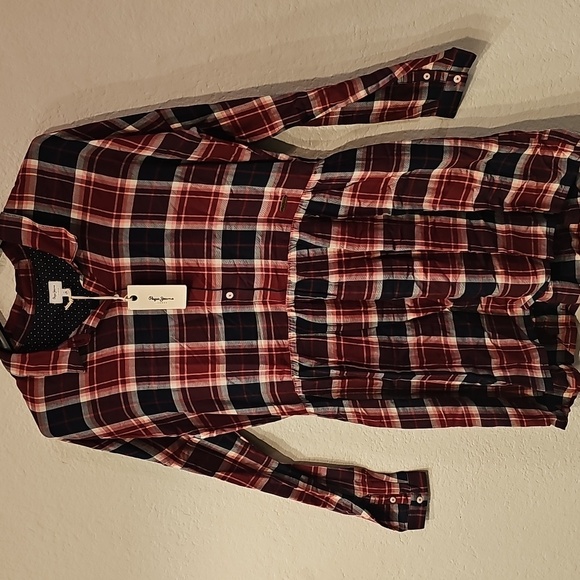 Pepe Jeans Red and Black Plaid Blouse - Picture 1 of 5